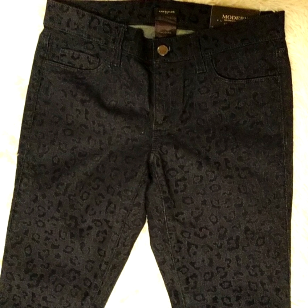 New Ann Taylor Modern Blue Damask Slim Fit Skinny Leg Jeans sz 4